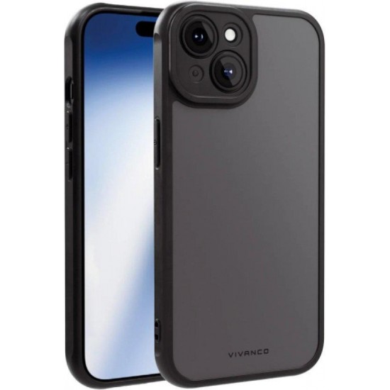 (iPhone 15) Vivanco Back Cover Frosted Camera Protection Black