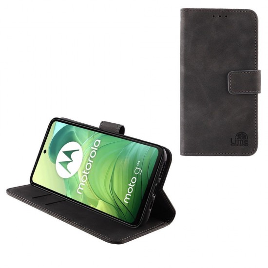 (Motorola Moto G04/Motorola Moto G24) Lime Book Cover Essential Magnet Wallet Γκρι