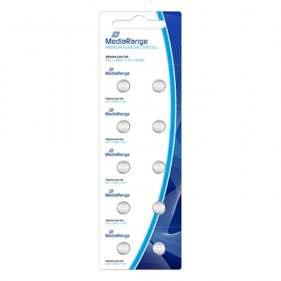 MediaRange Premium Alkaline Coin Cells AG1|LR621|1.5V Pack 10 (MRBAT110) MediaRange Premium Alkaline Coin Cells AG1|LR621|1.5V Pack 10 (MRBAT110)