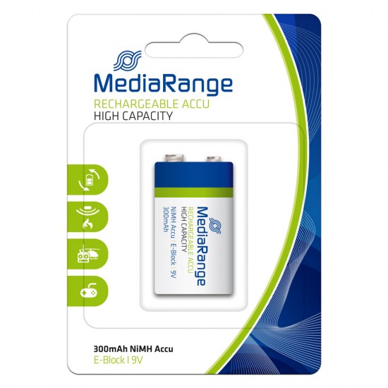 MediaRange High Capacity Rechargeable NiMH Accu E-Block|6HR61/HR22|9V (MRBAT124) MediaRange High Capacity Rechargeable NiMH Accu E-Block|6HR61/HR22|9V (MRBAT124)