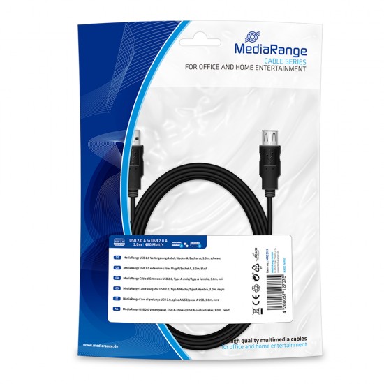Καλώδιο MediaRange USB 2.0 Extension AM/AF 3.0M Black (MRCS111) Καλώδιο MediaRange USB 2.0 Extension AM/AF 3.0M Black (MRCS111)