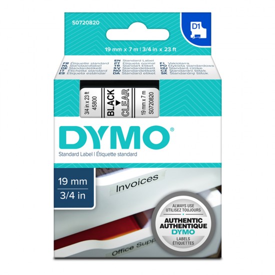 Ταινία Ετικετογράφου DYMO Standard 45800 19 mm x 7 m (Μαύρα Γράμματα σε Διάφανο Φόντο) (S0720820) (DYMO45800) Ταινία Ετικετογράφου DYMO Standard 45800 19 mm x 7 m (Μαύρα Γράμματα σε Διάφανο Φόντο) (S0720820) (DYMO45800)