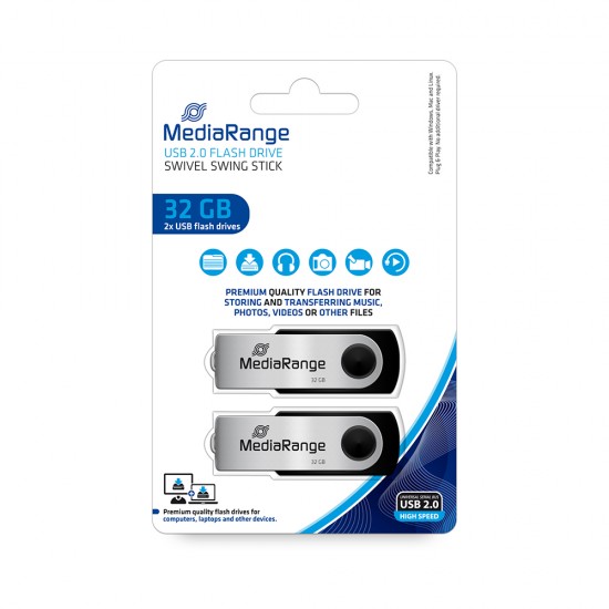 MediaRange USB flash drives, 32GB, Pack 2 (MR911-2) MediaRange USB flash drives, 32GB, Pack 2 (MR911-2)