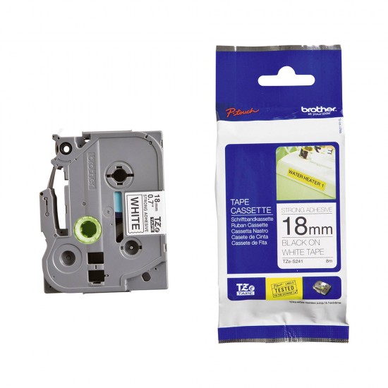 Brother TZe-S241 Labelling Tape Cassette – Black on White Strong Adhesive, 18mm wide (TZES241) (BROTZES241) Brother TZe-S241 Labelling Tape Cassette – Black on White Strong Adhesive, 18mm wide (TZES241) (BROTZES241)