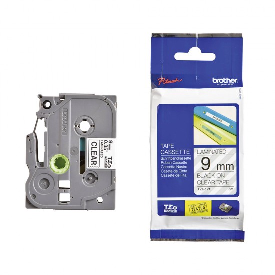Brother TZe-121 Labelling Tape Cassette – Black on Clear, 9mm wide (TZE121) (BROTZE121) Brother TZe-121 Labelling Tape Cassette – Black on Clear, 9mm wide (TZE121) (BROTZE121)