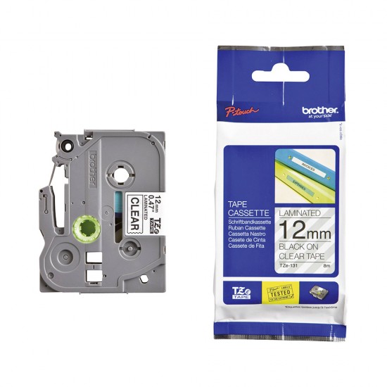 Brother TZe-131 Labelling Tape – Black on Clear, 12mm wide (TZE131) (BROTZE131) Brother TZe-131 Labelling Tape – Black on Clear, 12mm wide (TZE131) (BROTZE131)