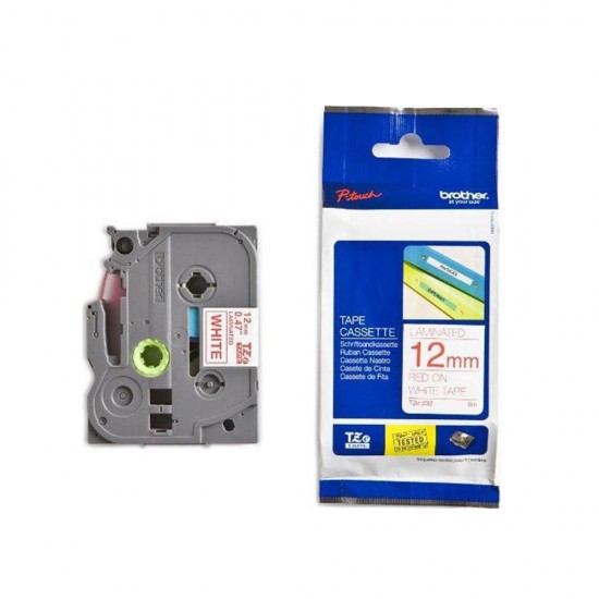 Brother P-Touch Laminated Red on White 8m x 12mm (TZE232) (BROTZE232) Brother P-Touch Laminated Red on White 8m x 12mm (TZE232) (BROTZE232)