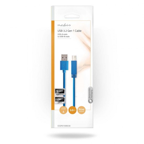 Nedis USB 3.0 Cable USB-A male - USB-B male 3m (CCGP61100BU30) (NEDCCGP61100BU30)