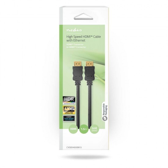 Nedis HDMI 1.4 Cable HDMI male - HDMI male 1.5m Μαύρο (CVGB34000BK15) (NEDCVGB34000BK15)