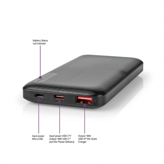 Nedis Powerbank 10.000 mAh (UPBKPD10000BK) (NEDUPBKPD10000BK)