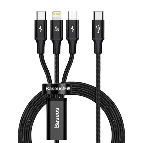 Baseus Rapid Series 3-in-1 cable USB-C For M+L+T 20W 1.5m Black (CAMLT-SC01) (BASCAMLT-SC01) Baseus Rapid Series 3-in-1 cable USB-C For M+L+T 20W 1.5m Black (CAMLT-SC01) (BASCAMLT-SC01)