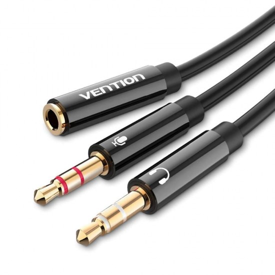 VENTION 2*3.5mm Male to 4Pole 3.5mm Female Audio Cable 0.3M Black ABS Type (BBTBY) (VENBBTBY)