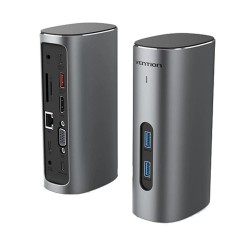 VENTION Type-C to HDMI/VGA/USB 3.1 Gen 2/USB 3.1 Gen 2-C/USB 3.0x2/RJ45/SD/TF/TRRS 3.5mm/PD 100W/DC 10W Docking Station Gray Vertical Aluminum Alloy Type (TPJH0-EU) (VENTPJH0-EU) VENTION Type-C to HDMI/VGA/USB 3.1 Gen 2/USB 3.1 Gen 2-C/USB 3.0x2/RJ45/SD/TF/TRRS 3.5mm/PD 100W/DC 10W Docking Station Gray Vertical Aluminum Alloy Type (TPJH0-EU) (VENTPJH0-EU)