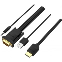 VENTION HDMI to VGA Cable with Audio Output & USB Power Supply 3M Black (ABIBI) (VENABIBI) VENTION HDMI to VGA Cable with Audio Output & USB Power Supply 3M Black (ABIBI) (VENABIBI)