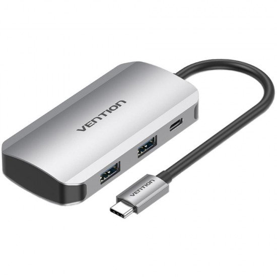VENTION Type-C to USB 3.0x4/PD 100W Hub 0.15M Gray Aluminum Alloy Type (TNBHB) (VENTNBHB) VENTION Type-C to USB 3.0x4/PD 100W Hub 0.15M Gray Aluminum Alloy Type (TNBHB) (VENTNBHB)