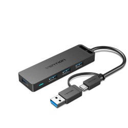 VENTION 4-Port USB 3.0 Hub with Type-C & USB 3.0 2-in-1 Interface and Power Supply 0.15M Black ABS Type (CHTBB) (VENCHTBB)