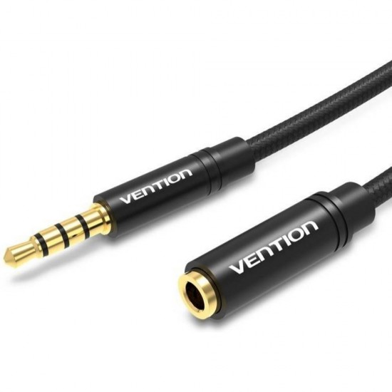 VENTION Cotton Braided 3.5mm Audio Extension Cable 1.5M Black Metal Type (BHBBG) (VENBHBBG)