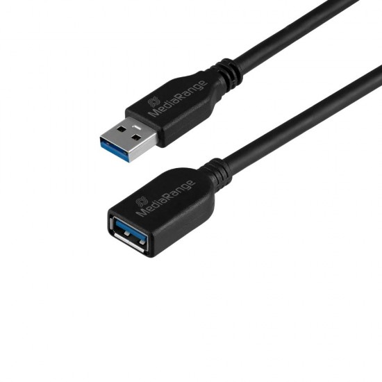 MediaRange USB Extension Cable, USB-A Plug to USB-A Socket, USB 3.0, 5 GB/s Data Transfer Rate, 5m, Black (MRCS241) MediaRange USB Extension Cable, USB-A Plug to USB-A Socket, USB 3.0, 5 GB/s Data Transfer Rate, 5m, Black (MRCS241)