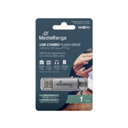 MediaRange USB 3.2 Gen 1 Combo Flash Memory Drive with USB-A and USB-C®, with Protective Caps, Silver, 1TB (MR941-1) MediaRange USB 3.2 Gen 1 Combo Flash Memory Drive with USB-A and USB-C®, with Protective Caps, Silver, 1TB (MR941-1)