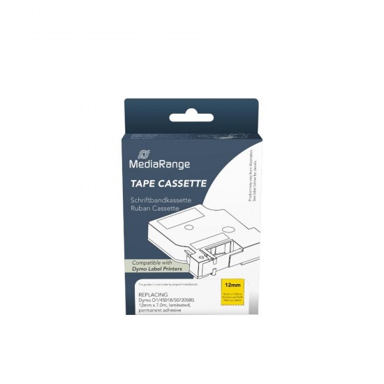 Ετικέτες Γενικής Χρήσης Mediarange (Dymo® D1/45018/S0720580) 12mm, 7m, Laminated and Permanent Adhesive, Black on Yellow (MRDY45018)
