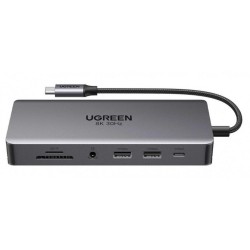 Ugreen USB-C Hub CM681 4x USB 2x HDMI DisplayPort RJ45 SD/TF AUX PD 100W gray (15978) (UGR15978)