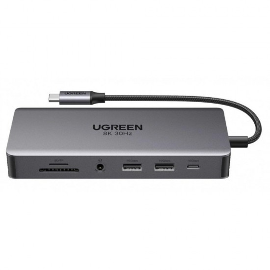Ugreen USB-C Hub CM681 4x USB 2x HDMI DisplayPort RJ45 SD/TF AUX PD 100W gray (15978) (UGR15978)