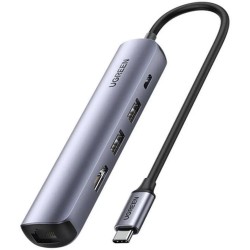 Ugreen Hub / Adapter CM418 USB-C to 2x USB HDMI 4K 30 Hz RJ45 1Gbps PD 100W gray (10919B) (UGR10919B) Ugreen Hub / Adapter CM418 USB-C to 2x USB HDMI 4K 30 Hz RJ45 1Gbps PD 100W gray (10919B) (UGR10919B)