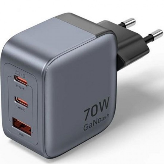 VENTION 3-Port USB (C+C+A) GaN Charger (70W/70W/22.5W) EU-Plug Gray (FEXH0-EU) (VENFEXH0-EU)