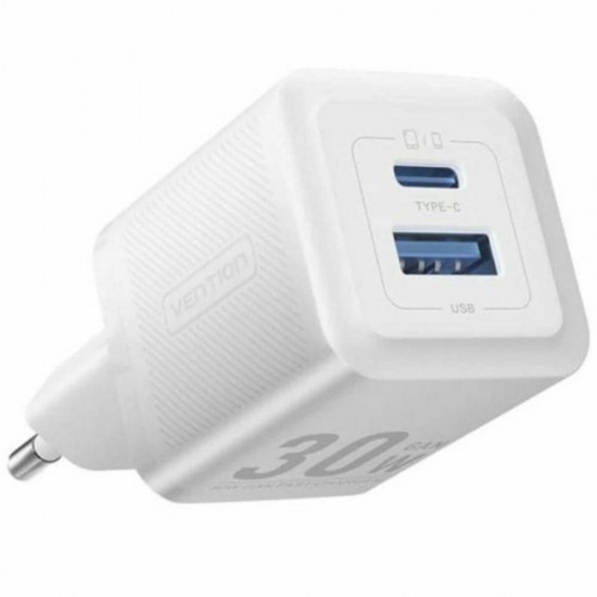 VENTION 2-Port USB (C + A) GaN Charger (30W/30W) EU-Plug White (FEQW0-EU) (VENFEQW0-EU)