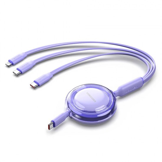 VENTION 3-in-1 USB 2.0 Type-A Male to USB-C Male + USB-C Male + Lightning Male 3.5A Retractable Cable 1.1M Purple (TRJVBE) (VENTRJVBE)