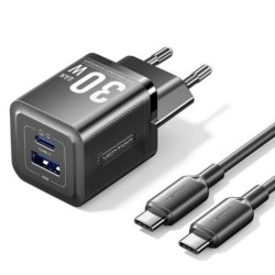 VENTION 2-Port USB (C + A) GaN Charger (30W/30W) with USB-C to USB-C Cable (1M) EU-Plug Black (TZ-FEQB0-EU-01) (VENTZ-FEQB0-EU-01) VENTION 2-Port USB (C + A) GaN Charger (30W/30W) with USB-C to USB-C Cable (1M) EU-Plug Black (TZ-FEQB0-EU-01) (VENTZ-FEQB0-EU-01)