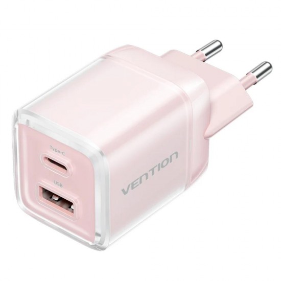 VENTION 2-Port USB (C + C) GaN Charger (45W/45W) with 5A USB-C to USB-C Cable (1M) EU-Plug Pink (TZ-FCFP0-EU) (VENTZ-FCFP0-EU)
