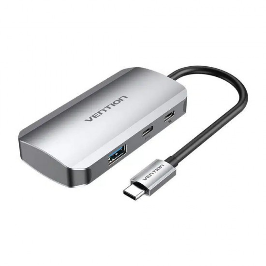 VENTION USB-C to USB-C Gen 1/USB3.0x3/PD Hub 0.15M Gray Aluminum Alloy Type  (TNDHB) (VENTNDHB)