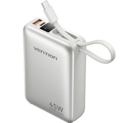 VENTION 20000mAh Mini Power Bank (USB-C + USB-C/USB-A) with Built-in USB-C Cable 45W Beige (FHGN0) (VENFHGN0)