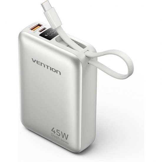 VENTION 20000mAh Mini Power Bank (USB-C + USB-C/USB-A) with Built-in USB-C Cable 45W Beige Universal Type (FHGN0-TY) (VENFHGN0-TY)