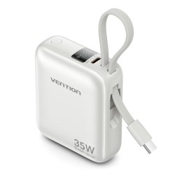 VENTION 10000mAh Mini Power Bank (USB-C + USB-C/Lightning) with Built-in USB-C and Lightning Cables 45W Beige (FKMN0) (VENFKMN0)