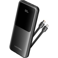 VENTION 10000mAh Power Bank (USB-C + USB-A) with Built-in Cable 22.5W Black LED Display Type (XGYB0-39-TY) (VENXGYB0-39-TY)