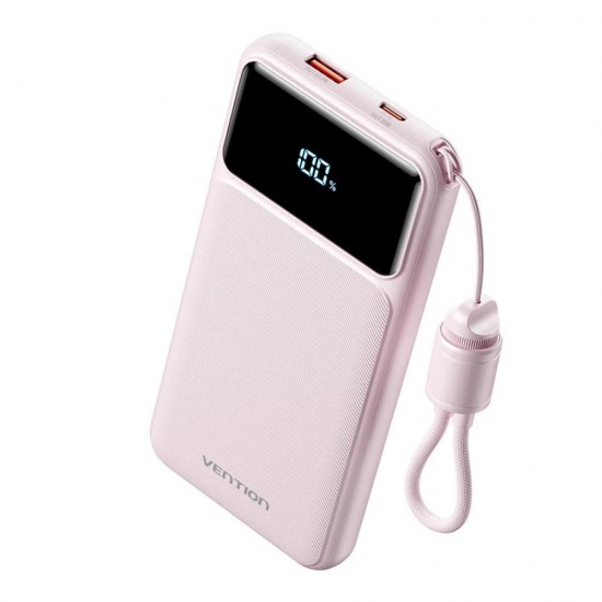 VENTION 20000mAh Power Bank (USB-C + USB-A) with Built-in Cable 22.5W Pink LED Display Type (XGYP0-40-TY) (VENXGYP0-40-TY)