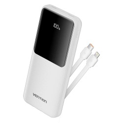 VENTION 10000mAh Power Bank (USB-C + USB-A) with Built-in Cable 22.5W White LED Display Type (XGYW0-39-TY) (VENXGYW0-39-TY)