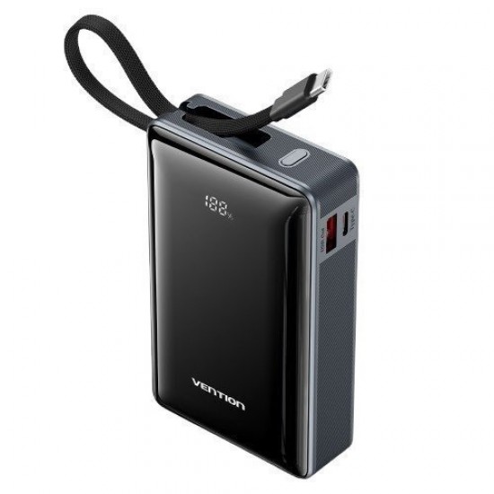 VENTION 20000mAh Power Bank (USB-C + USB-C/USB-A) with Built-in USB-C Cable 65W Gray LED Display Type (FKDM0) (VENFKDM0)