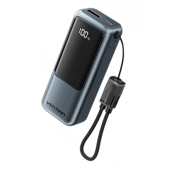 VENTION Mini 10000mAh Power Bank (USB-C + USB-A) with Built-in Lanyard 22.5W Gray LED Display Type (FKOH0) (VENFKOH0) VENTION Mini 10000mAh Power Bank (USB-C + USB-A) with Built-in Lanyard 22.5W Gray LED Display Type (FKOH0) (VENFKOH0)