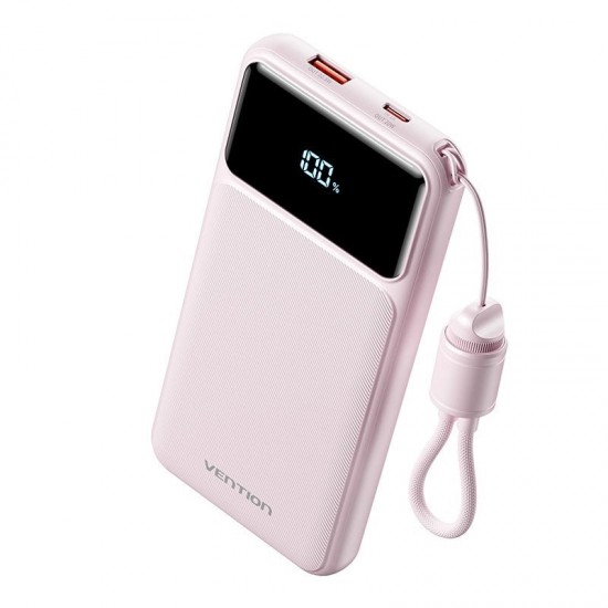 VENTION 10000mAh Power Bank (USB-C + USB-A) with Built-in Cable 22.5W Pink LED Display Type (XGYP0-39-TY) (VENXGYP0-39-TY) VENTION 10000mAh Power Bank (USB-C + USB-A) with Built-in Cable 22.5W Pink LED Display Type (XGYP0-39-TY) (VENXGYP0-39-TY)