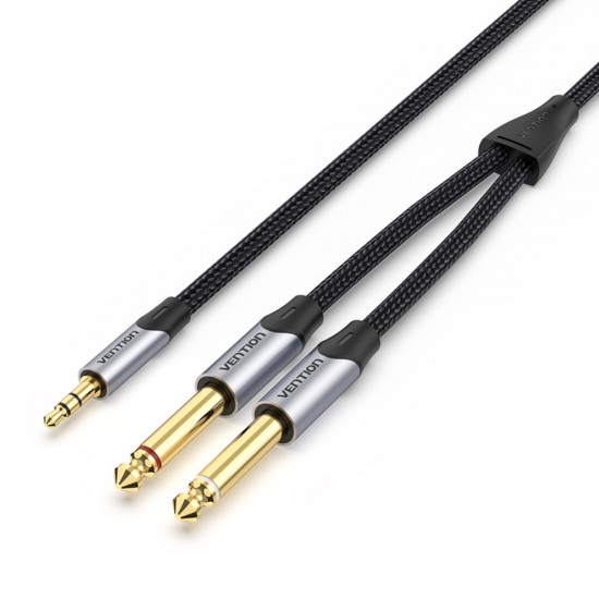 VENTION Cotton Braided TRS 3.5mm Male to 2*6.5mm Male Audio Cable 5M Gray Aluminum Alloy Type (BARHJ) (VENBARHJ) VENTION Cotton Braided TRS 3.5mm Male to 2*6.5mm Male Audio Cable 5M Gray Aluminum Alloy Type (BARHJ) (VENBARHJ)