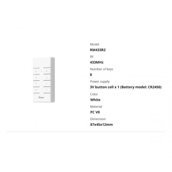 Sonoff RM433-R2 Εξωτερικός Διακόπτης Τοίχου Εντολών Λευκός Controller Sonoff RM433-R2 Εξωτερικός Διακόπτης Τοίχου Εντολών Λευκός Controller