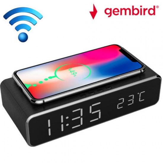 GEMBIRD DIGITAL ALARM CLOCK WITH WIRELESS CHARGING FUNCTION BLACK GEMBIRD DIGITAL ALARM CLOCK WITH WIRELESS CHARGING FUNCTION BLACK