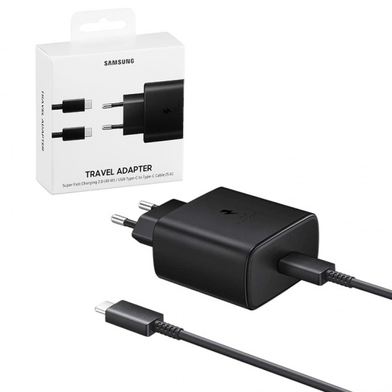 TRAVEL SAMSUNG EP-TA845XBEGWW TYPE C 5V 3A/9V 2.77A/20V 2.25A 45W FAST CHARGE+USB DATA TYPE C TO TYPE C BLACK PACKING OR
