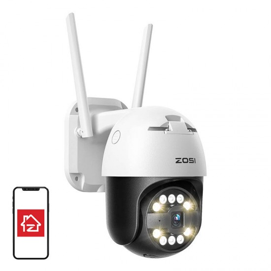 ZOSI Κάμερα Εξωτερικής Παρακολούθησης IP C296 WiFi Pan Tilt 5MP IP66 με Κάρτα microSD 32GB (Λευκό)