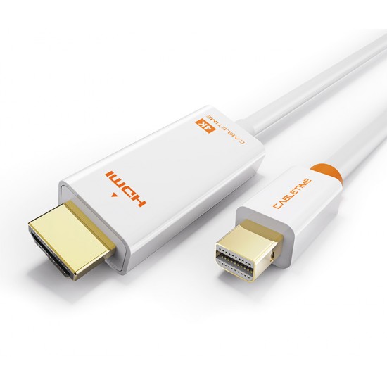 CABLETIME καλώδιο mini DisplayPort σε HDMI CT-03G4K60, 4K, 1.8m, λευκό CABLETIME καλώδιο mini DisplayPort σε HDMI CT-03G4K60, 4K, 1.8m, λευκό