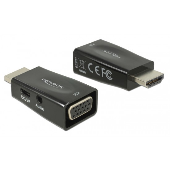 DELOCK αντάπτορας HDMI σε VGA 65901 με 3.5mm, 1080p/60Hz, μαύρος DELOCK αντάπτορας HDMI σε VGA 65901 με 3.5mm, 1080p/60Hz, μαύρος