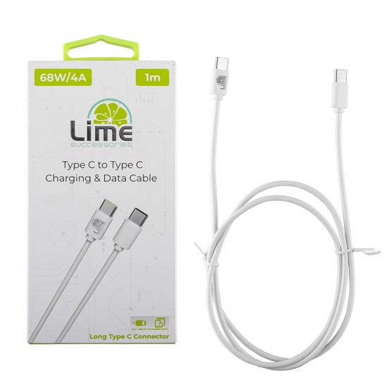 LIME USB-C TYPE C TO USB-C TYPE C LONG 4.0A ΦΟΡΤΙΣΗΣ-DATA 1m LCC01 68W WHITE